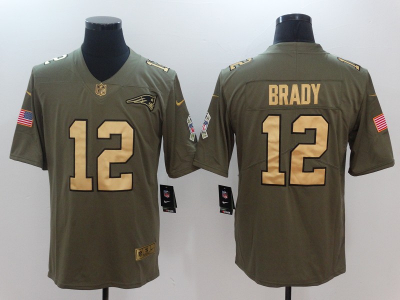 Men New England Patriots #12 Brady Gold Anthracite Salute To Service Nike NFL Limited Jersey